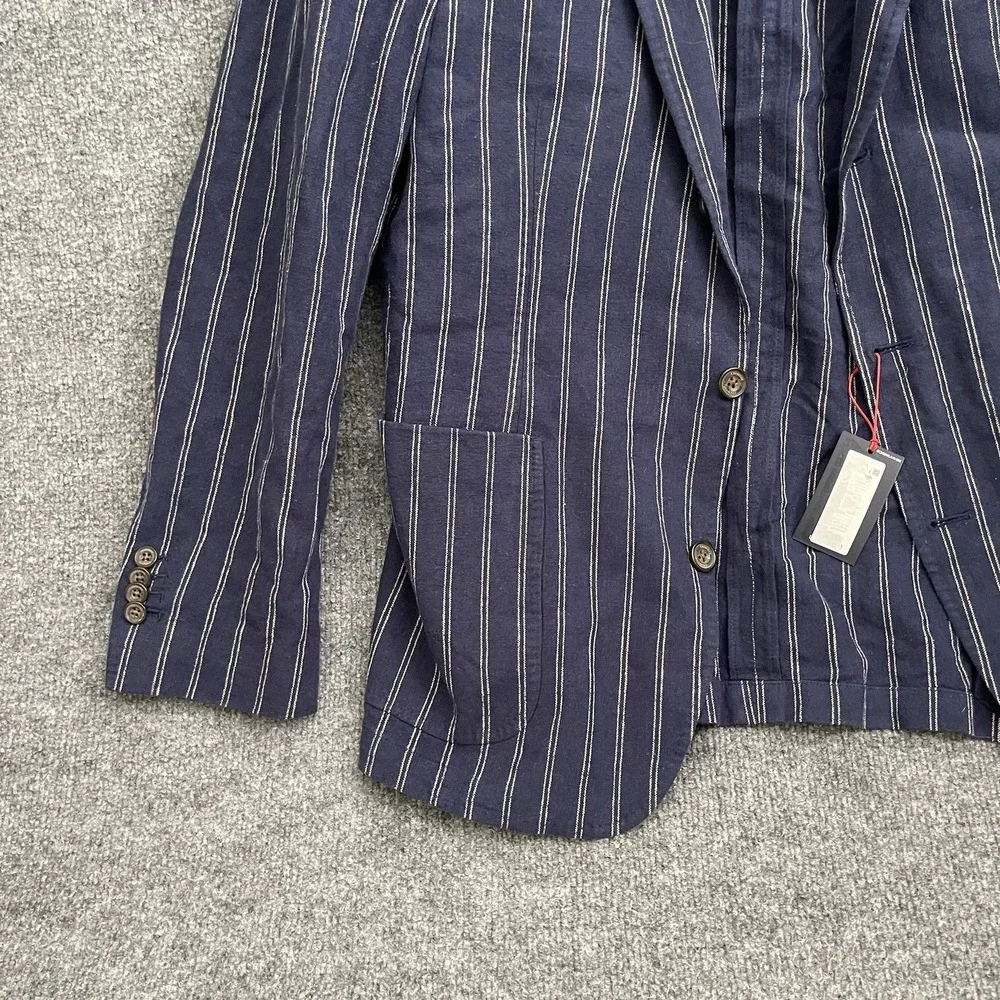 Cremieux Linen Blend Striped Sport Coat Men's Sz M Unstructured Navy Blue